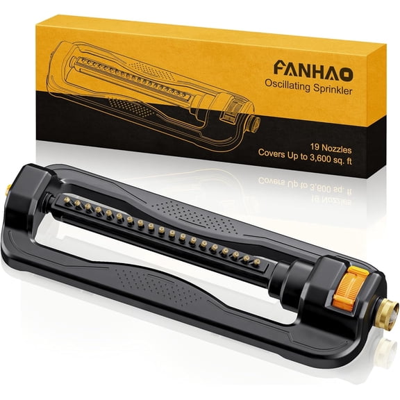 FANHAO Oscillating Sprinkler for Yard,  Covers up to 3,600 sq. ft., Durable Lawn Sprinkler with 19 Precision Nozzles