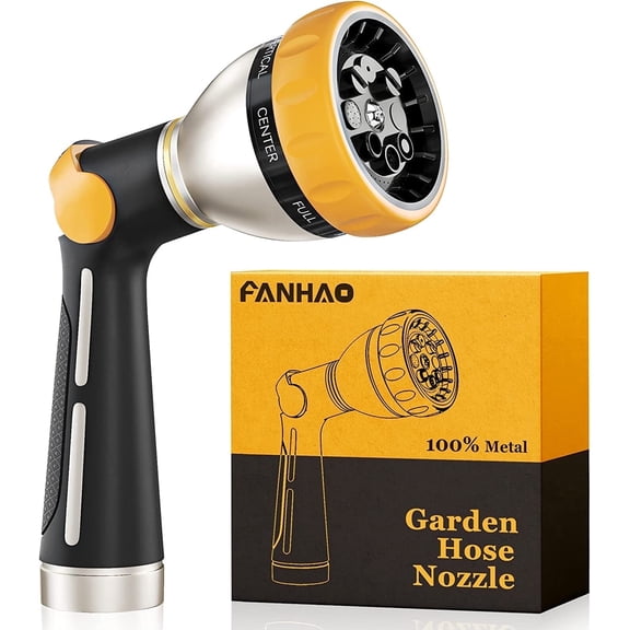 FANHAO Heavy Duty Metal Garden Hose Nozzle with Thumb Control, Watering Spray Nozzle with 8 Spray Patterns