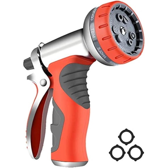 FANHAO Garden Hose Nozzle Sprayer, Heavy Duty Metal High Pressure Water Gun, 9 Adjustable Watering Patterns Suitable for Watering Plants Washing Cars and Showering Pets