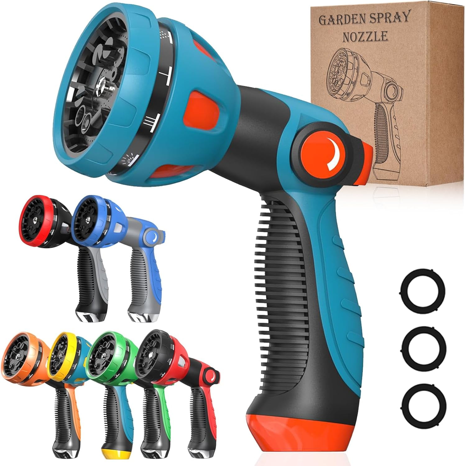 FANHAO Garden Hose Spray Nozzle - 10 Adjustable Patterns Metal High Pressure Hose Nozzle with Thumb Control Design, Hose Sprayer for Garden & Lawns Watering, Cleaning, Pets & Car Washing