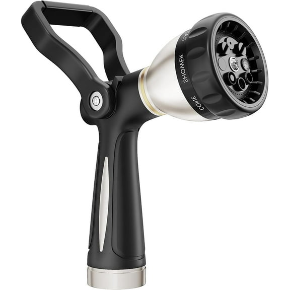 FANHAO Heavy Duty Fireman's Hose Nozzle, Metal Watering Nozzle with 8 Spray Patterns, Lever Control