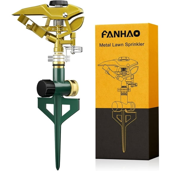 FANHAO Heavy Duty Pulsating Lawn Sprinkler on Spike Base,Covers up to 8500 Sq. ft