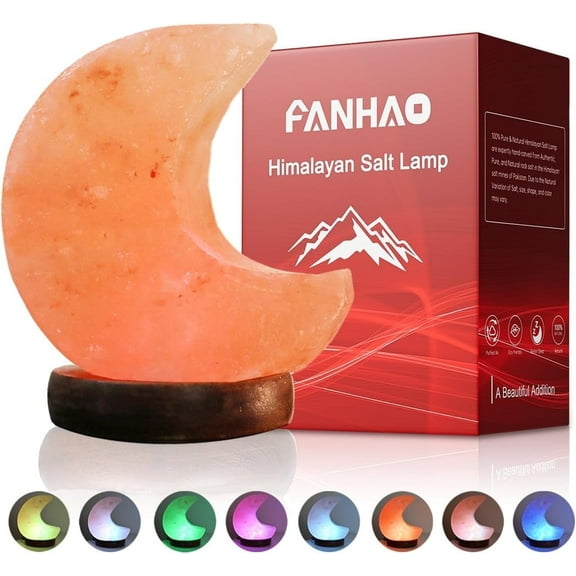 FANHAO Himalayan Pink Moon Salt Lamp,5.3 inch Multicolor LED Salt Lamp and Wooden Base Bedroom