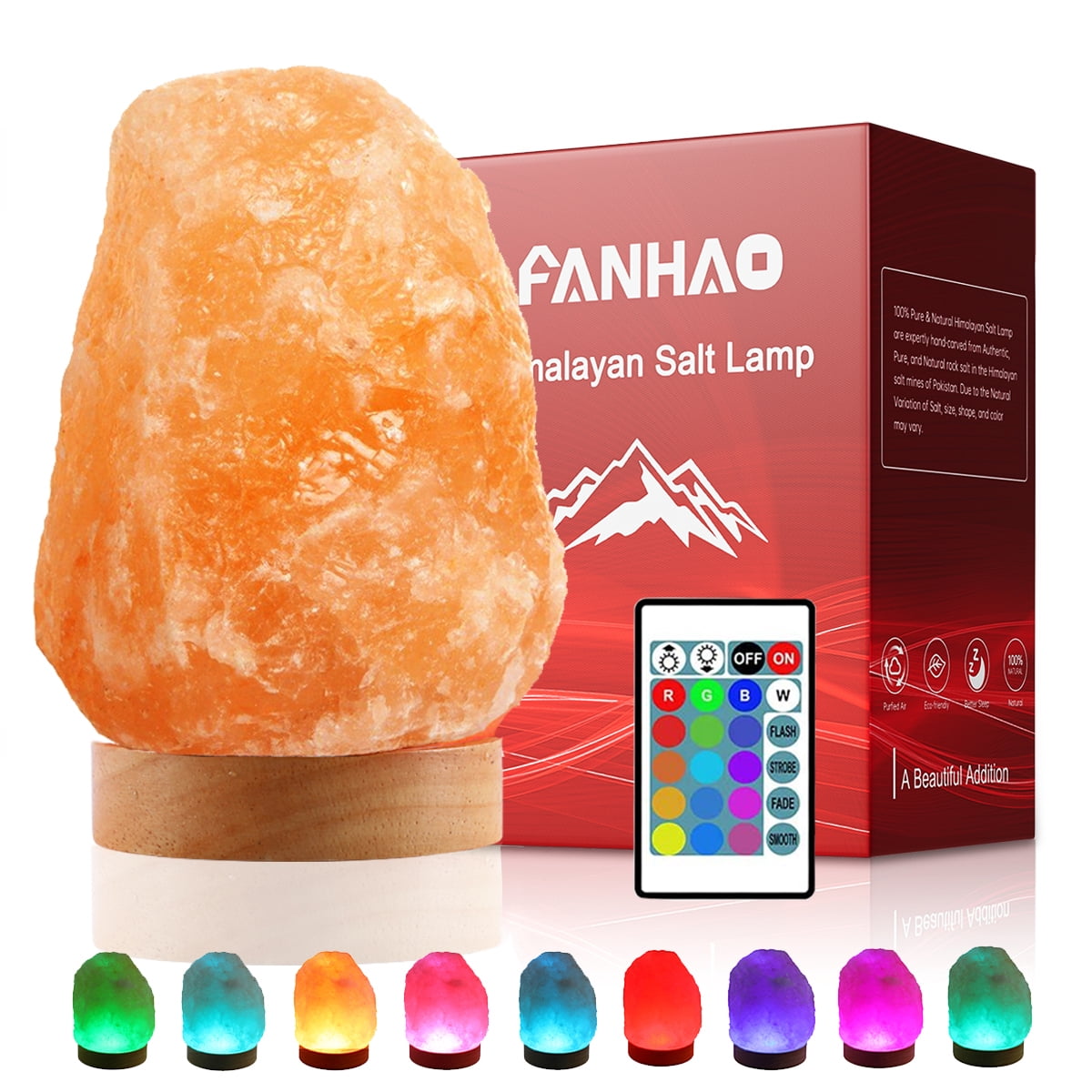 FANHAO Himalayan Salt Lamp 16 Colors, LED Night Light, USB Remote Control, Decor, 1.65 lbs, 56