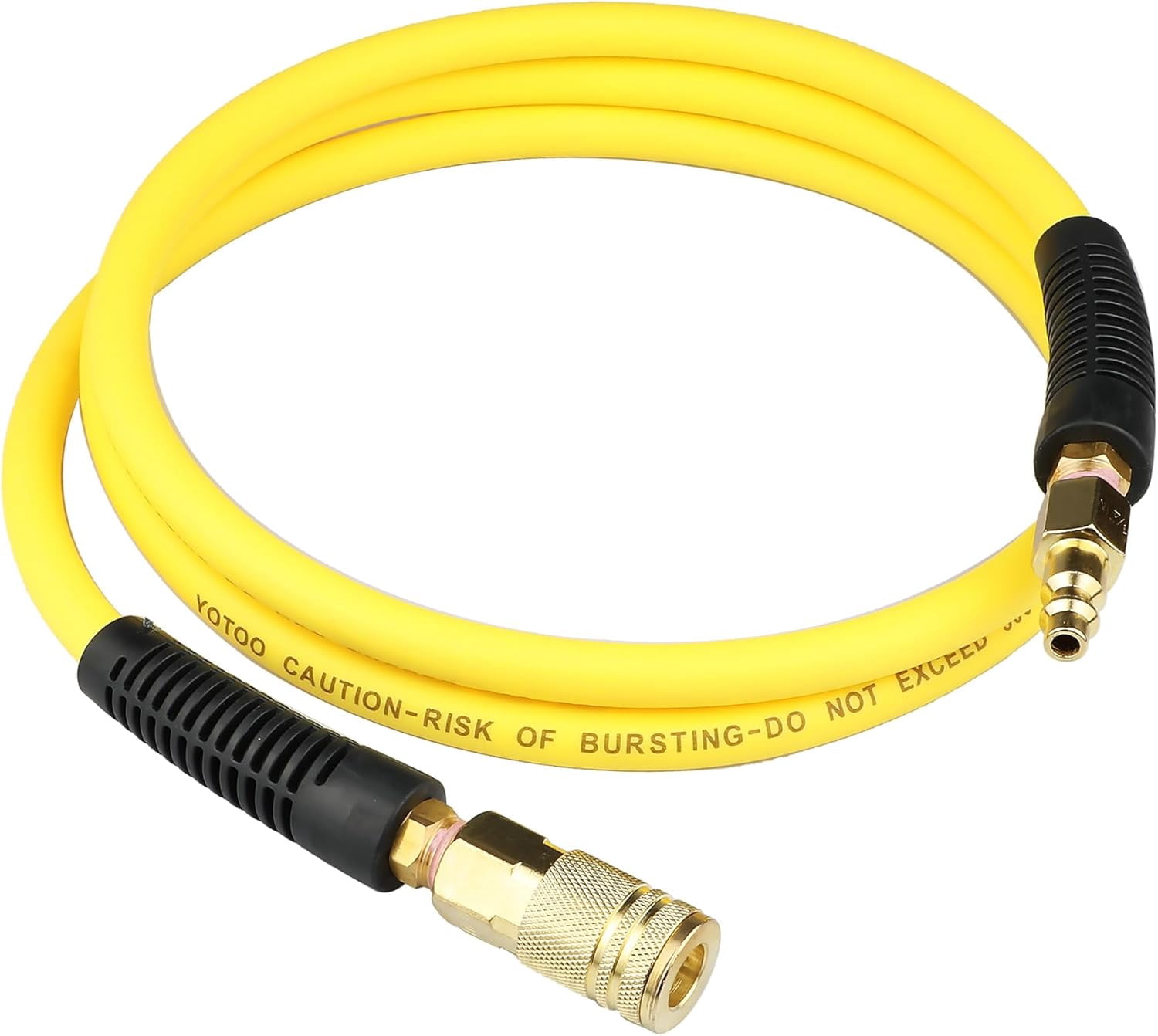 FANHAO Hybrid Lead-In Air Hose 1/4-Inch by 6-Feet 300 PSI Heavy Duty, Lightweight, Kink Resistant, All-Weather Flexibility with 1/4-Inch Industrial Air Fittings and Bend Restrictors, Yellow