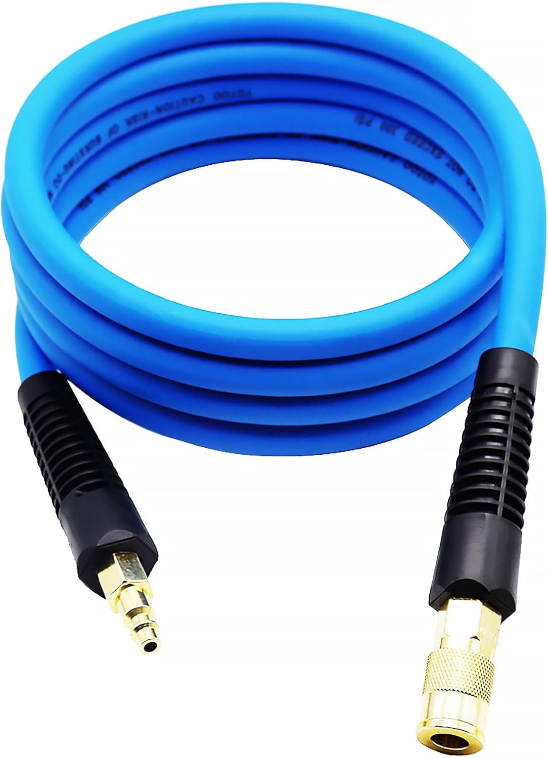 FANHAO Hybrid Lead-in Air Hose 3/8-Inch by 10-Feet 300 PSI Heavy Duty, Lightweight, Kink Resistant, All-Weather Flexibility with 1/4-Inch Brass Male Fittings, Bend Restrictors, Blue