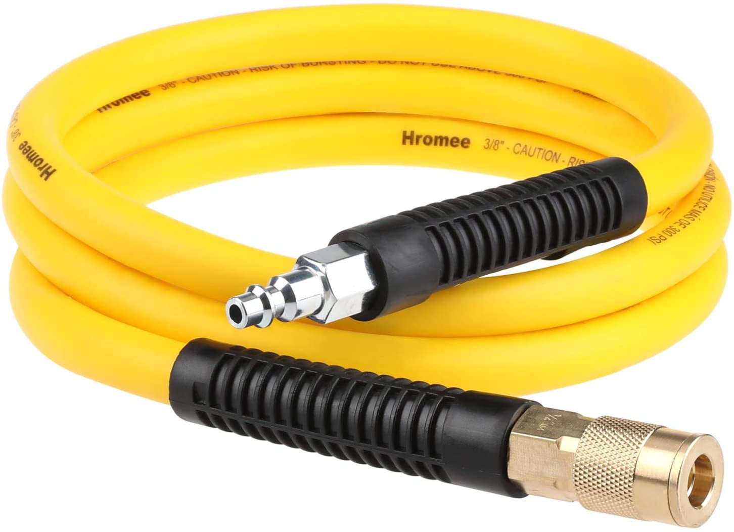 FANHAO Hybrid Lead-in Air Hose 3/8 Inch x 6FT with 1/4"NPT Quick Coupler and Plug 300PSI Yellow Whip Compressor Hose Short