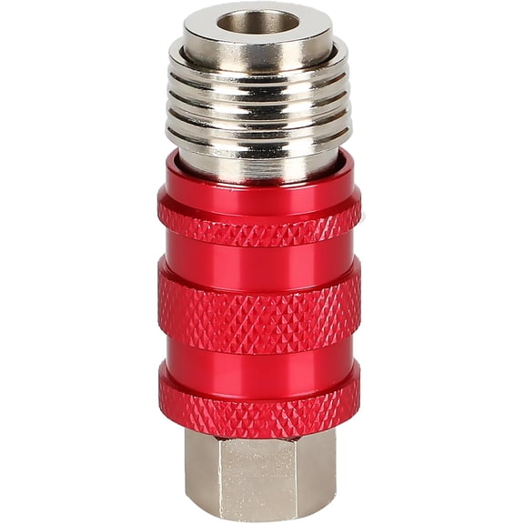 FANHAO Professional 5 In 1 Universal Quick Connect Coupler, Safety Exhaust Coupler, 1/4" Female NPT Nikel Plated Steel Body for Air Hose Connection, Air Tools and Air Compressor Attachment, Red