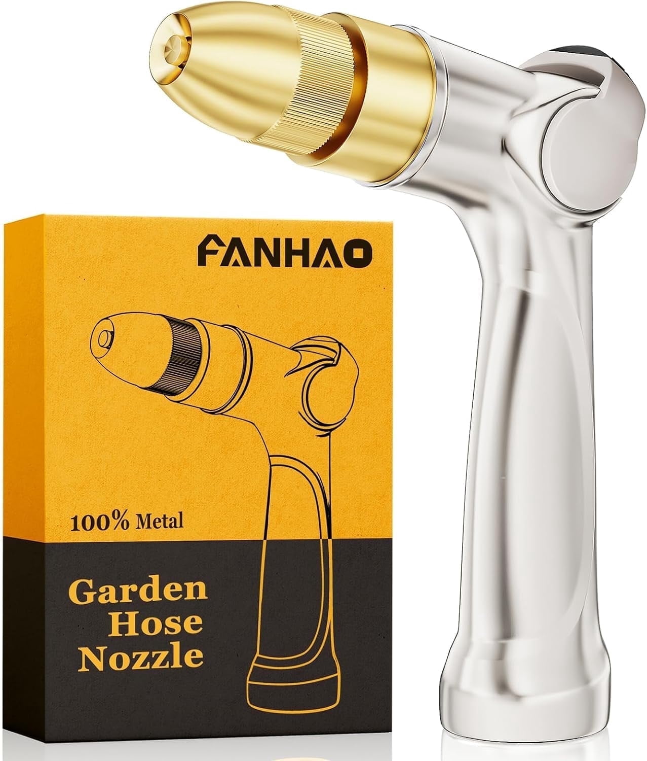 FANHAO Professional Heavy Duty Garden Hose Nozzle, Metal Thumb Control Watering Nozzle for Lawn