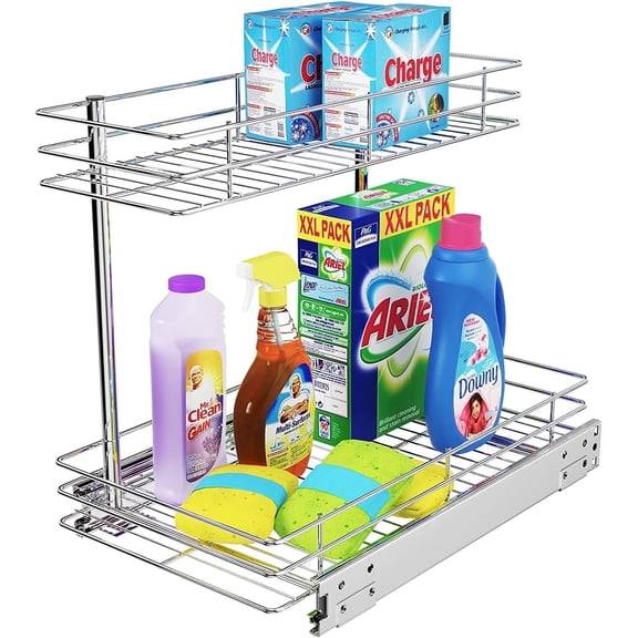 FANHAO Pull Out Cabinet Organizers, 2 Tier Sliding Cabinet Organizer Drawer, 10.43W x 17.32D x 14.56H