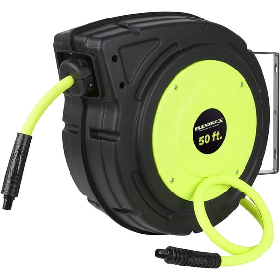 FANHAO Retractable Enclosed Plastic Air Hose Reel, 3/8 in. x 50 ft., Heavy Duty, Lightweight, Hybrid, ZillaGreen - L8250FZ