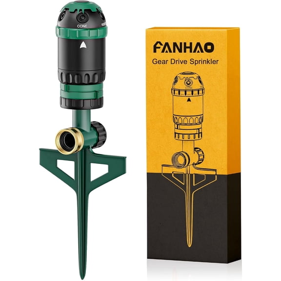 FANHAO Heavy Duty Gear Drive Lawn Sprinkler for Garden Irrigation with Spike Base, 5 Spray Patterns, 360 Rotating Water Sprinkler,