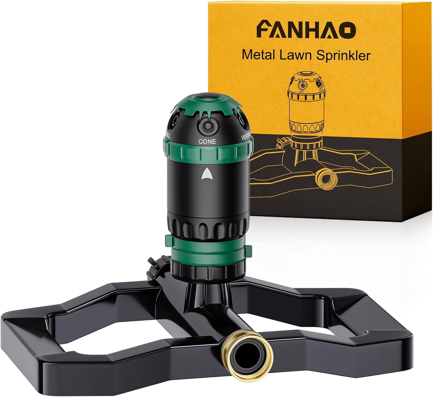 FANHAO Heavy Duty Gear Drive Lawn Sprinkler, Metal Base, 5 Patterns & 360° Rotation, for Large Yard, Flower Beds, Garden