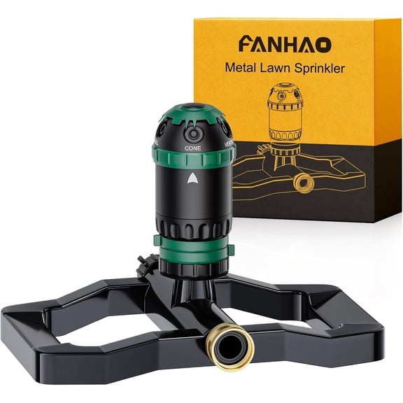 FANHAO Heavy Duty Gear Drive Lawn Sprinkler, Metal Base, 5 Patterns & 360 Rotation, for Large Yard, Flower Beds, Garden