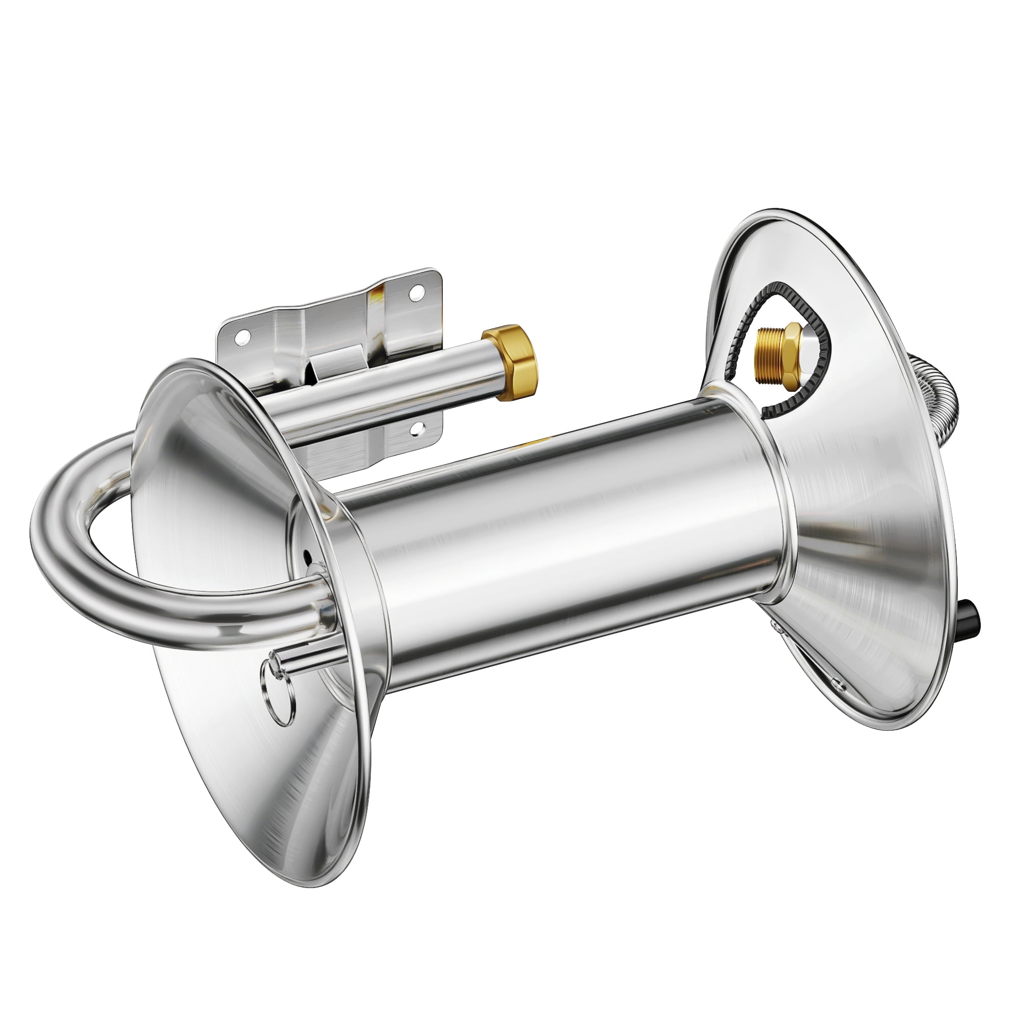 FANHAO Standing or Wall Mounted Garden Hose Reel, Outdoor Heavy-Duty Water Hoses Holder Winder, Holds 125 Ft of 5/8-Inch Hose, Brass Fitting (Hose Not Included)