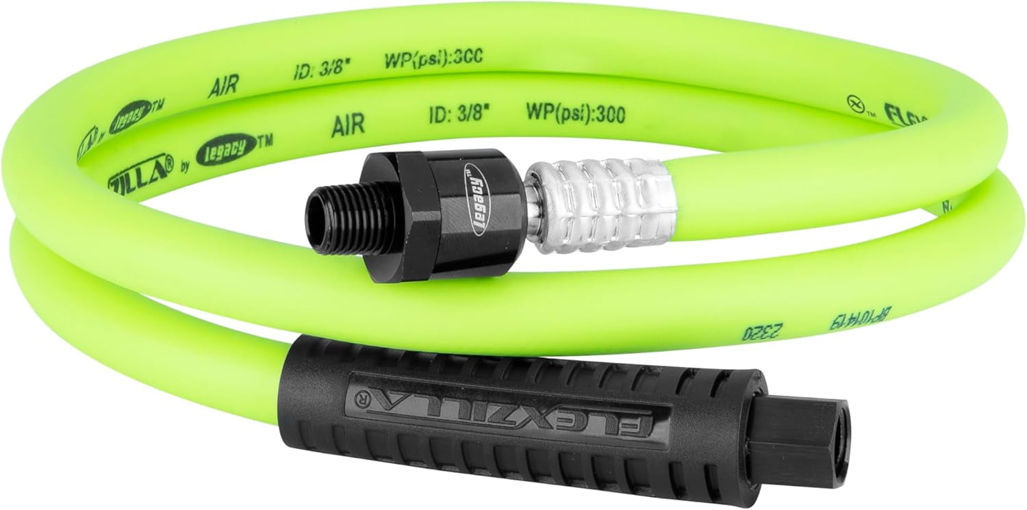 FANHAO Swivel Whip Air Hose, 3/8 in. x 4 ft. (1/4" MNPT Ball Swivel x 1/4" FNPT Ends), Heavy Duty, Lightweight, Hybrid, ZillaGreen - HFZ3804YW2B