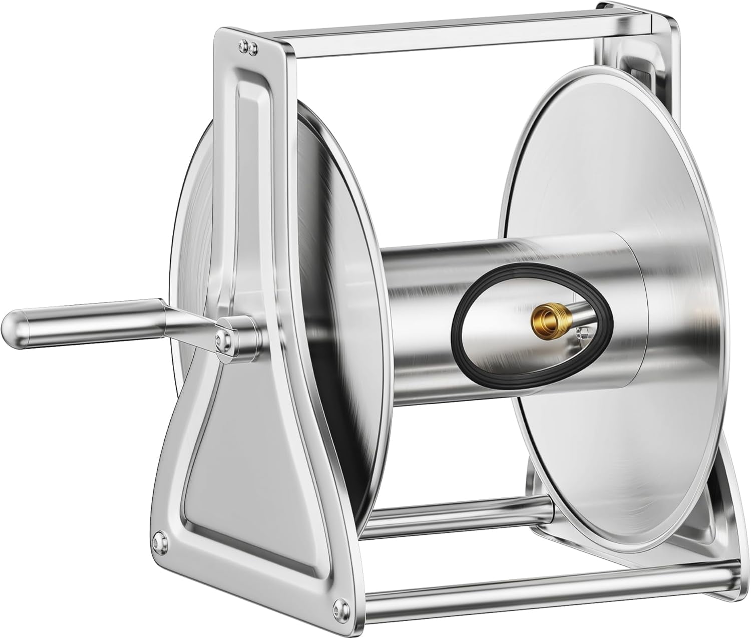 FANHAO Wall Floor Mounted Garden Hose Reel, Outdoor Heavy-Duty Water Hoses Holder Winder, Holds 125 Ft of 5/8-Inch Hose, Brass Fitting (Hose Not Included)
