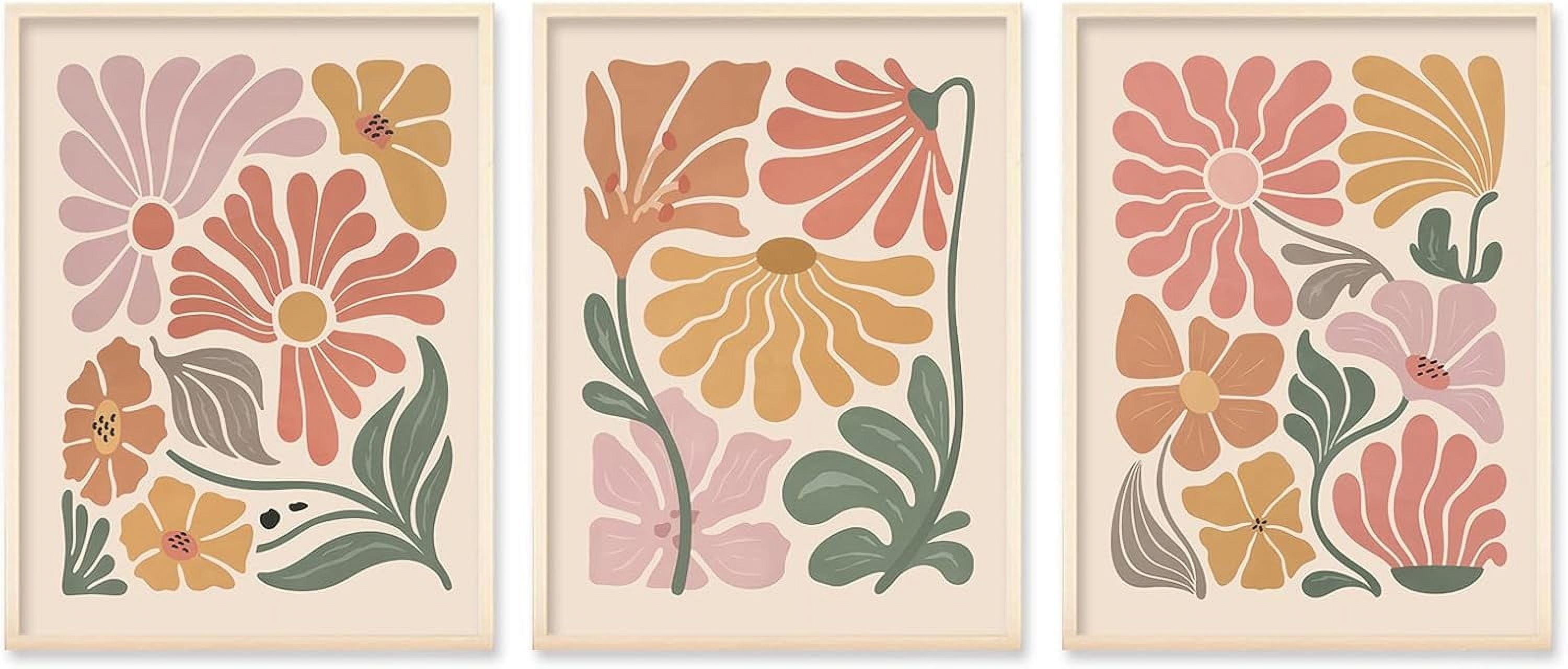 FANINSE Boho Flower Canvas Wall Art Abstract Floral Pictures Prints Set ...