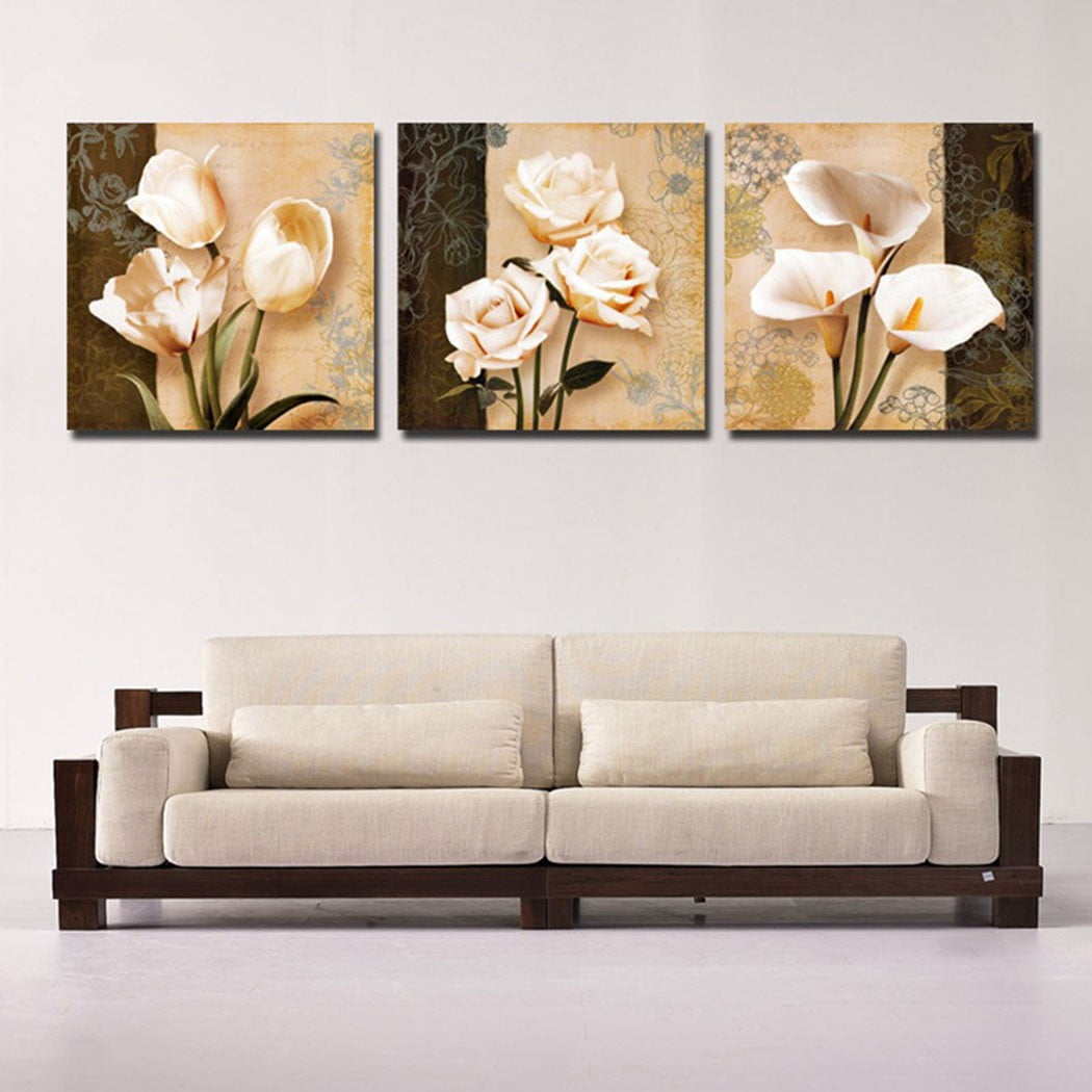 [Flowers] Wall Art Canvas Wall Paintings 12x12 3 Pcs Sets Pictures for  Living Room Home Decoration