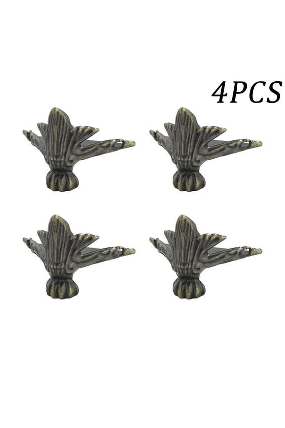 4Pcs Antique Elephant Vintage Bronze Jewelry Box Wooden Decorative Protector Triangle Rattan Carved Bracket Furniture Hardware