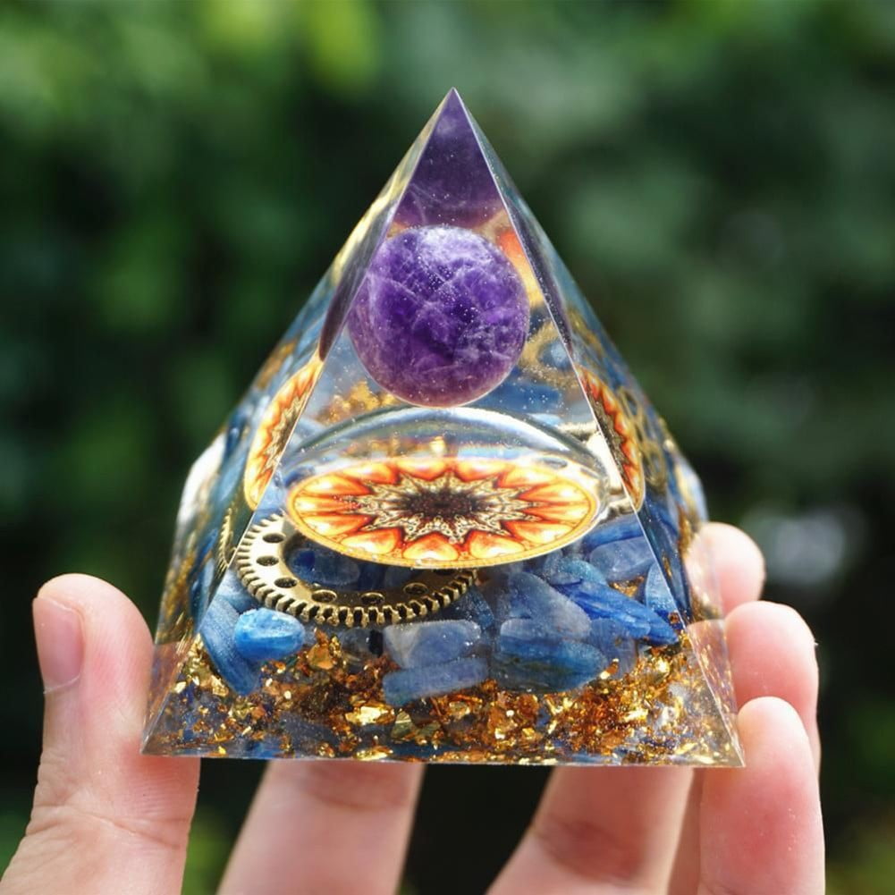 Spoo-Design, Purple amethyst orgonite with gold flakes and ball, 6cm