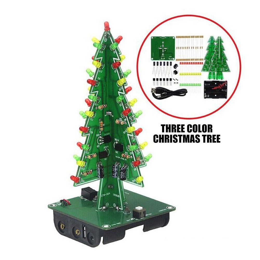 FANJIE DIY 3D LED Flashing Christmas Tree Circuit Kit Glitter