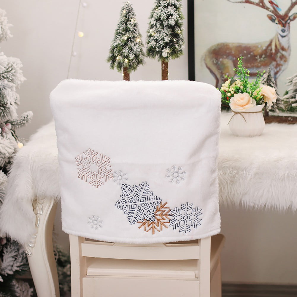 FANJIE White Christmas Chair Cover Elastic Hotel Stools Snowflake