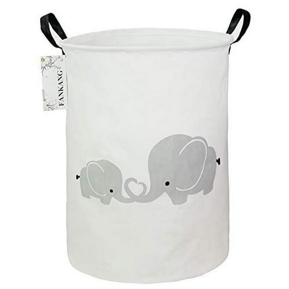 FANKANG Storage Basket, Nursery Hamper Canvas Laundry Basket Foldable with Waterproof PE Coating Large Storage Baskets for Kids Boys and Girls, Office, Bedroom, Clothes,Toys(Love Elephant)