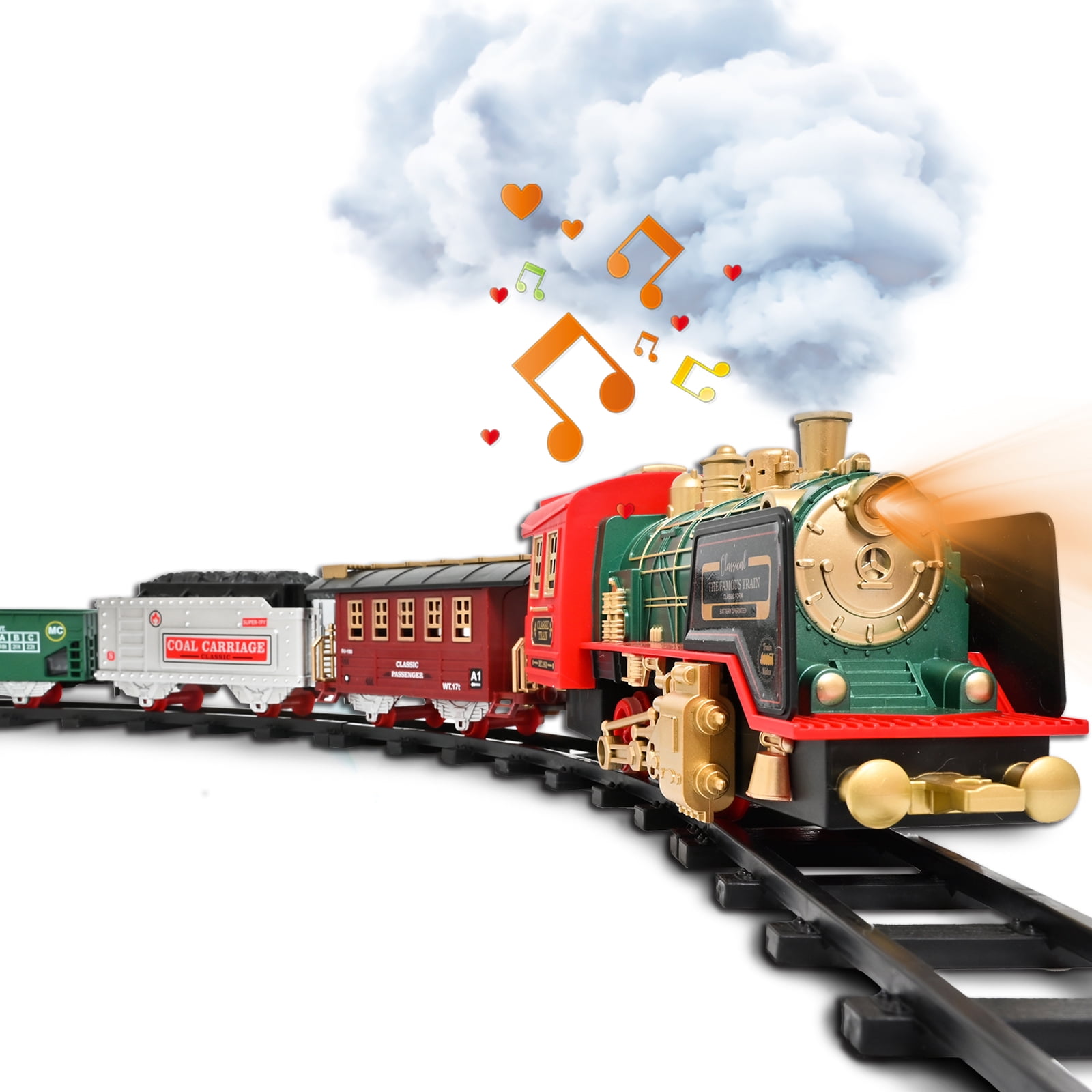 FANL Train Set Toy, RC Train Set W/ Smoke, Lights, Sounds Railway , Rechargeable Electric Train Toy Birthday Gift Toys for Age 3 4 5 6 + Kids