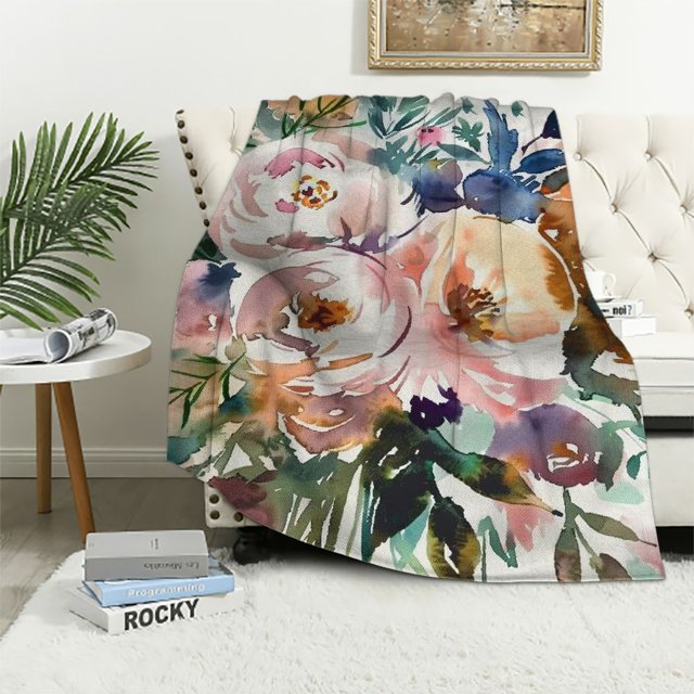 FANNA Flowers Flannel Throw Blanket for All Seasons, Soft Plush