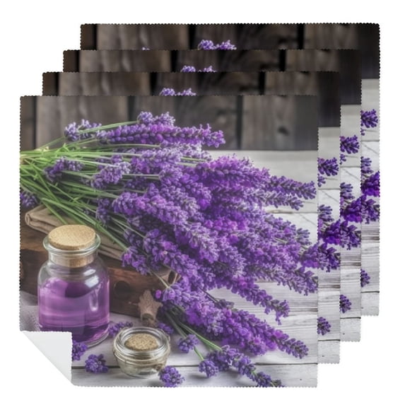 FANNA Lavender Flowers Cloth Napkins for Hotel, Home, Banquet Atmosphere Embellishment - Washable Polyester Napkins for Gift Party Dinner Decoration 4 PCS