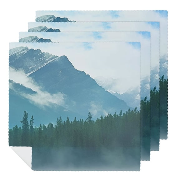 FANNA Mountain Trees Fog Cloth Napkins Polyester Reusable for Hotel Home Banquet Events 4 PCS