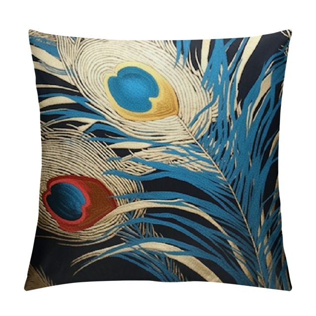 FANNA Navy Blue Gold Peacock Feathers Cushion Cases Luxury Throw Pillow