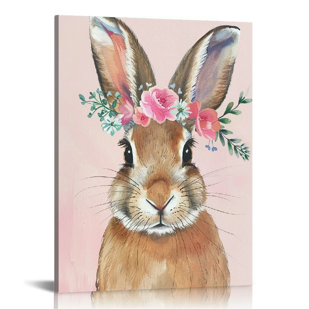 FANNA Pink Spring Bunny Rabbit Wall Art Print, Bunny Nursery Prints ...