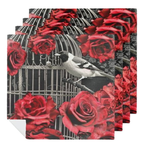 FANNA Roses Bird Birdcage Cloth Napkins for Farmhouse Party Dining Table Decor Home Decor Hotel Banquet Atmosphere Embellishment Polyester Set of 6 6 PCS