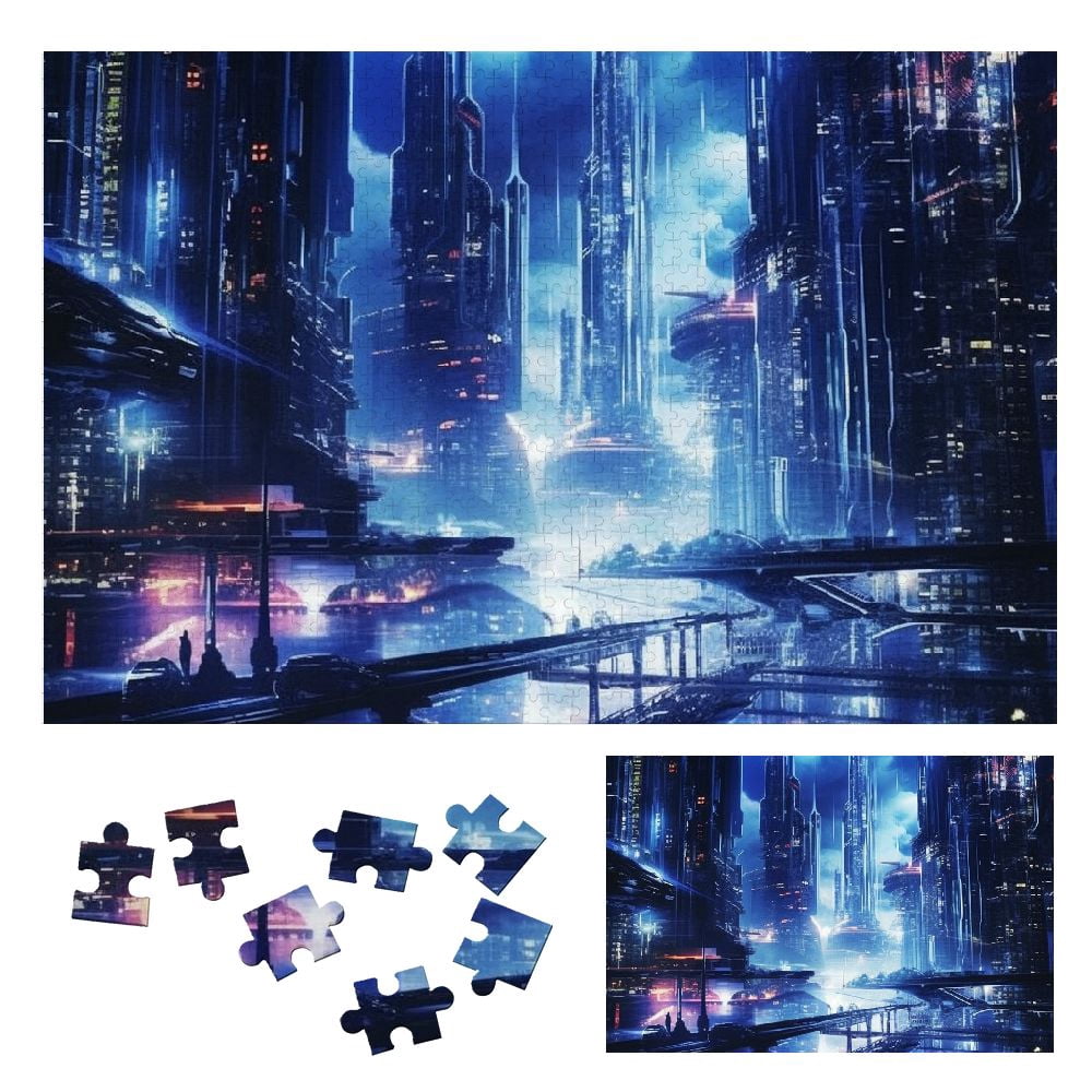FANNA Skyscrapers Lights Cyberpunk Wooden Puzzle Challenging Difficult ...