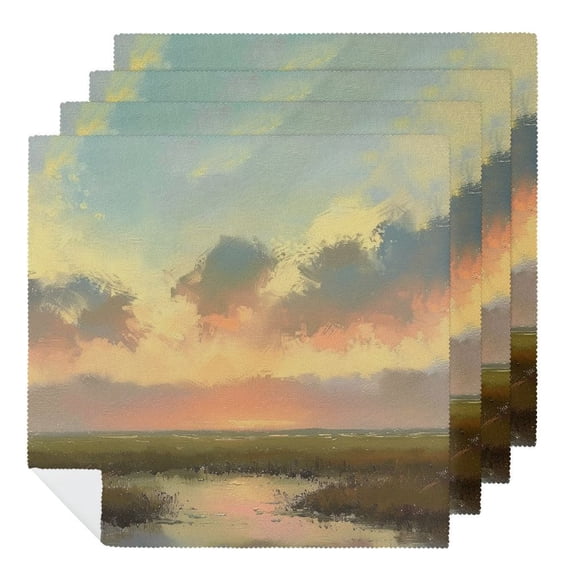 FANNA Sunset Marsh Water Cloth Napkins for Home Hotel Banquet Decoration Washable Napkins 4 PCS