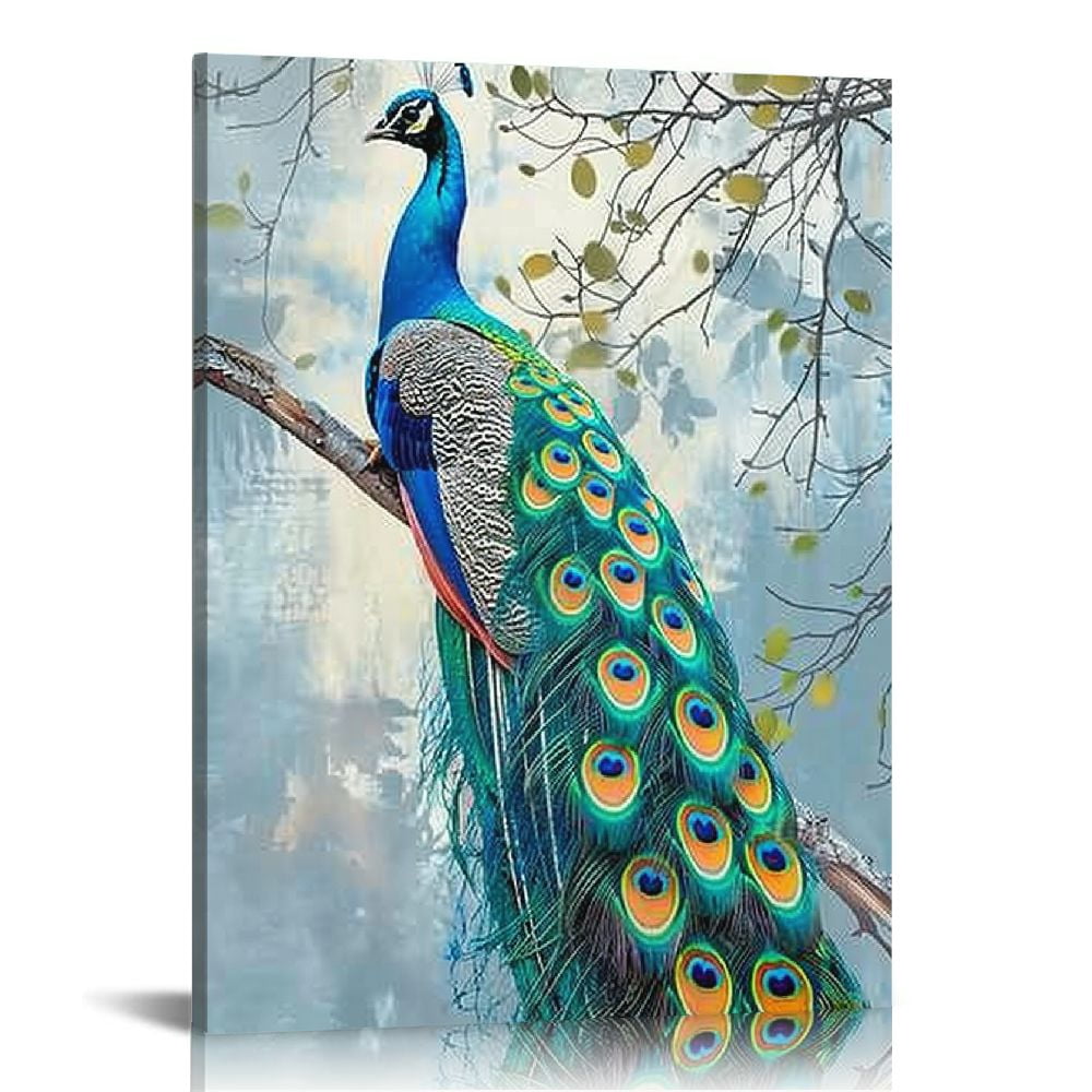 FANNA Wall Art Peacock Tree Pictures Wall Decor Colorful Peacock Canvas
