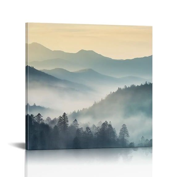 FANNA Wall Decor for Bedroom Sunrise Misty Forest Print Picture Paintings Wall Art for Living Room Bathroom Canvas Artwork Modern Room Wall Decorations 12x12 in