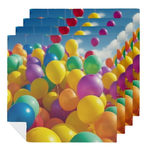 FANNA Yellow Happy Balloons Polyester Dinner Napkin for Dining Table Decoration - Reusable Machine Washable Fabric for Events and Home Use 4 PCS