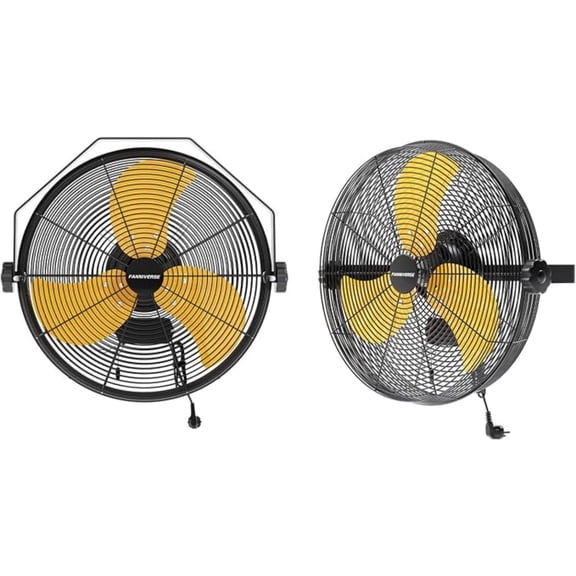 FANNIVERSE 2-Pack 20-Inch Industrial Wall Mount Fans, 5,200 CFM 3-Speed High-Velocity Metal Fans with Remote Control, UL Listed, for Warehouse, Garage, Workshop and Covered Patio