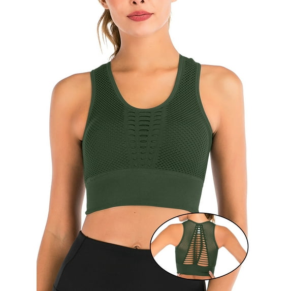 FANNYC 1-2 Pack Seamless Sports Bra For Women High Impact Mesh Openwork Sports Bra Racerback Yoga Bra Workout Activewear Crop Top Longline Padded Full Coverage Bra Black /Blue/ Pink /Green