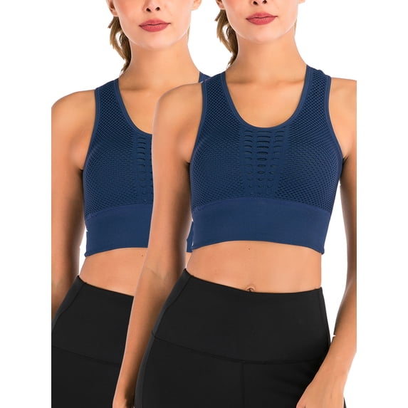 FANNYC 1/2 Pcs High Impact Sports Bra For Women Mesh Openwork Bra Athletic Workout Tank Tops Longline Yoga Tops Stretch Padded Racerback Sports Bras For Running Active Gym Fitness