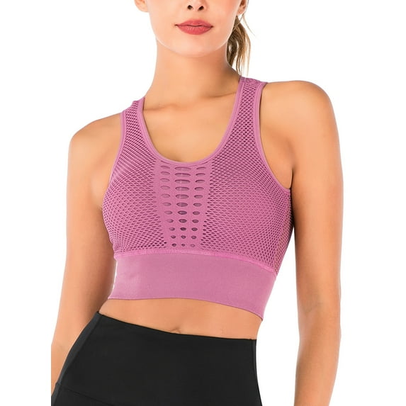FANNYC 1/2 Pack Women's Seamless High Impact Sports Bras Mesh Openwork Racerback Sports Bra Removable Pad Longline Yoga Bras Crop Top Running Gym Workout Bras