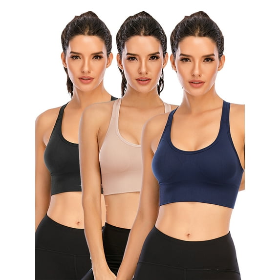 FANNYC 1-3 Pack Racerback Sports Bra For Women's Padded Longline Yoga Bra Beauty Back Crop Bras -Medium Support Bras For Running Active Gym Workout Fitness