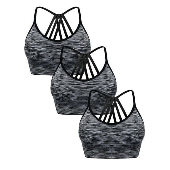 FANNYC 1-3 Pack Sports Bra for Women Criss-Cross Back Strappy Longline Sports Bras Medium Support Yoga Workout Bra with Removable Cups