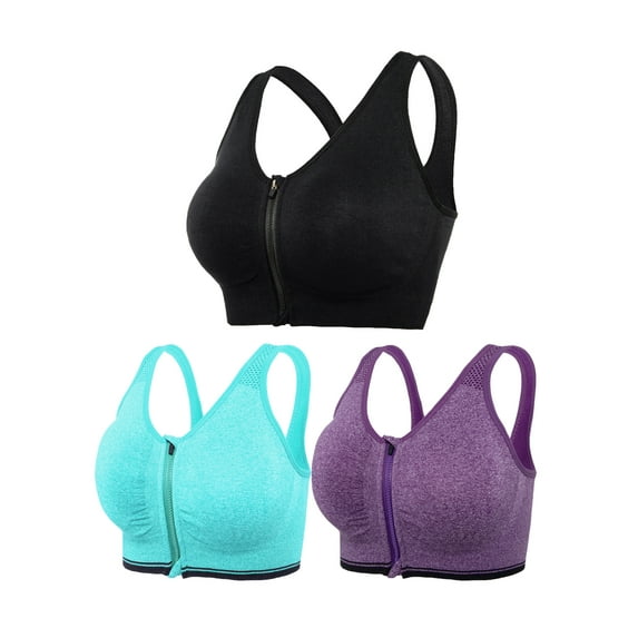 FANNYC 1-3 Pack Women's Zipfront Seamless Padded Racerback Sports Bra Running Gym Yoga Fitness High Impack Tops Tank