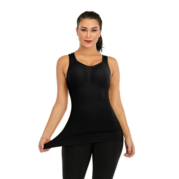 FANNYC Compression Cami For Women Shapewear Tank Top Slimming Seamless Tummy Control Cami Camisole Shaper Vest Yoga Workout Tank Top With Padded