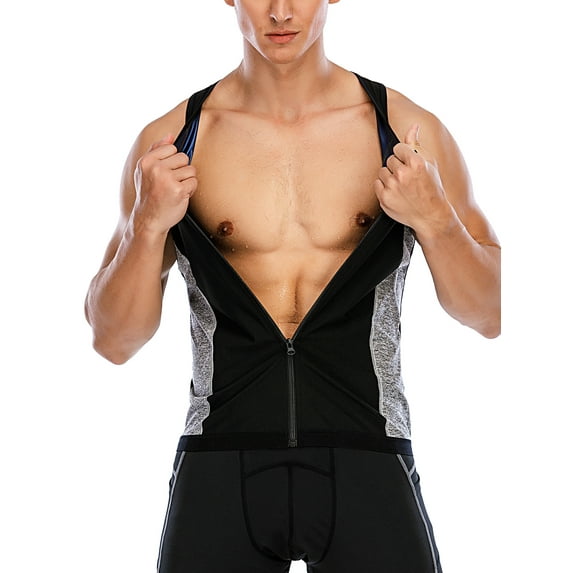FANNYC Men Sauna Vest Hot Sweat Shirt Waist Trainer Corset Polymer Tank Top Shapewear Slimming Shirt Zipper Workout Suit For Weight Loss