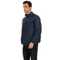 thumbnail image 1 of FANNYC Men's Packable Puffer Jacket Lightweight Casual Coat Winter Warm Down Bubble Coat Water-Resistant Windshield Outwear Jacket,Black/Blue, 1 of 7